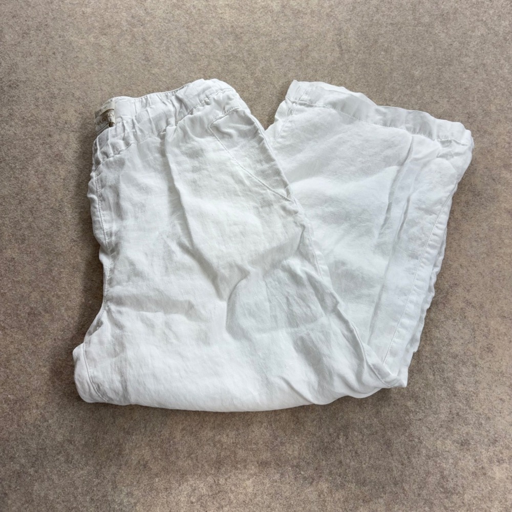 Cynthia Rowley White 100% Linen Wide Leg Elastic Waist Pants Women's Small Boho
